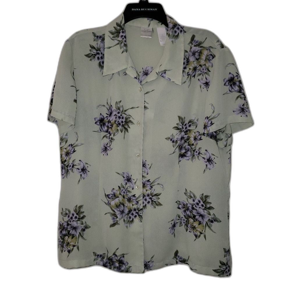 Emma James Liz Claiborne Womens Size XL Button Down Blouse Floral Light Green